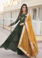 Stunning Looking Gown of Faux Georgette in Green